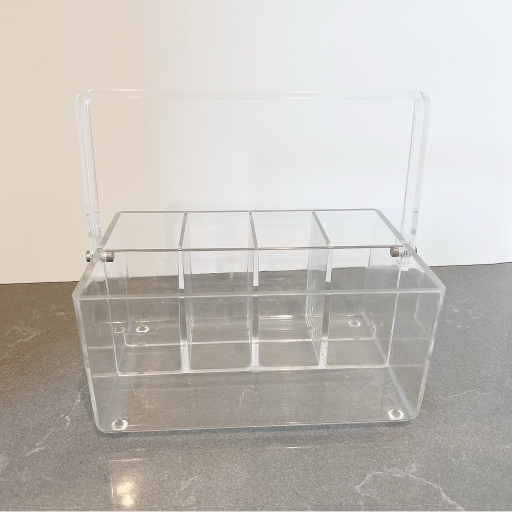 Vintage Cutlery Flatware Caddy
1988 US Acrylic Inc Divided Box w/ Handle Basket
